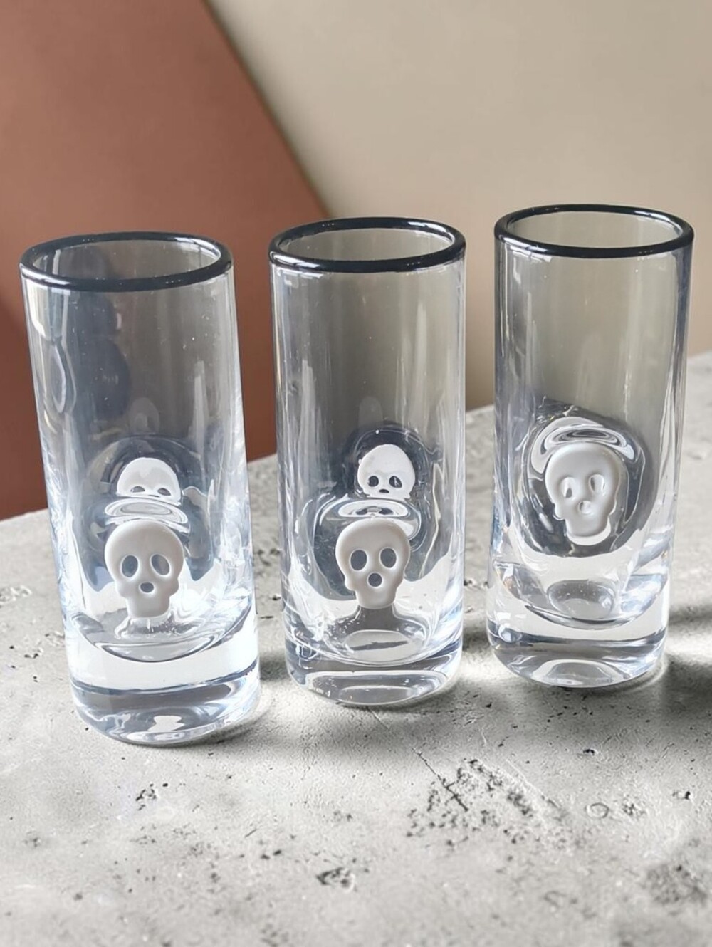 New Skeleton Icon Style Tall Shot Glasses Set Of 3 Halloween Party